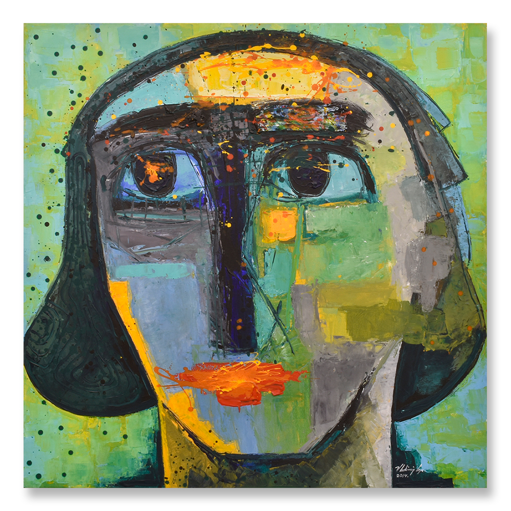 CABEZA EN VERDE, Acrylic on Canvas, 122 x 122 cm.